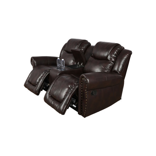 Lark Manor Alexous 77.5" Faux Leather Rolled Arm Reclining Loveseat